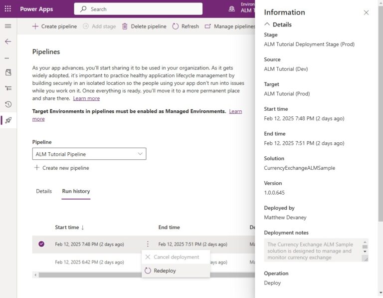 Redeploy A Past Solution Version To A Target Environment - Matthew Devaney